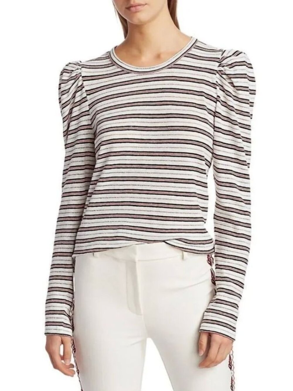 DEREK LAM 10 CROSBY Amara Linen Cotton Long Sleeve Puff Tee T Shirt Small